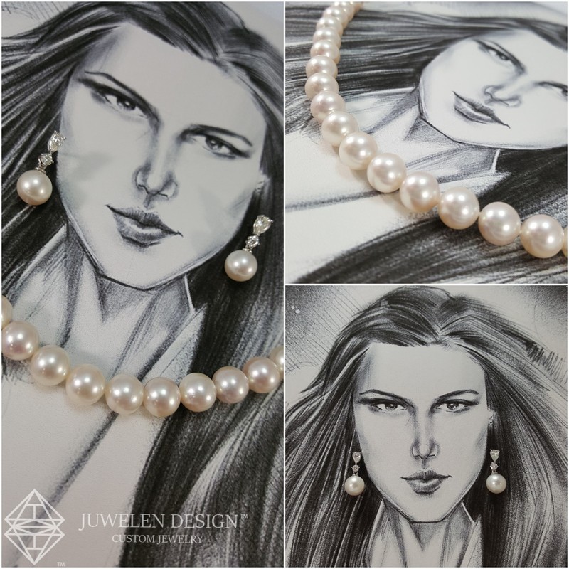 diamond earrings with pearl necklace